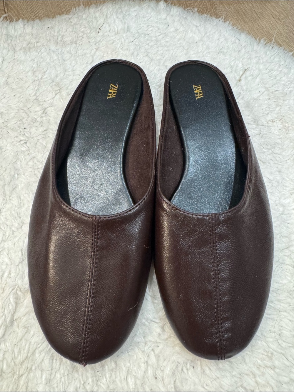 ZARA Dark Brown Leather Slip-On Loafers